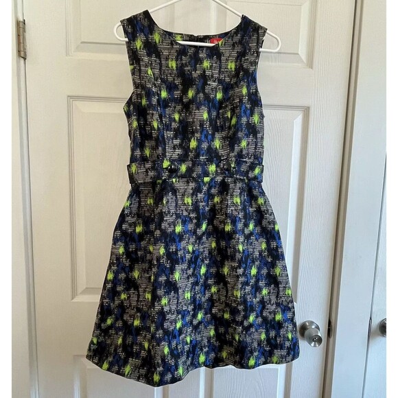 Heroines London Size 12 Dress Abstract Paint Pattern Lime Green Black NWOT $328 - Picture 1 of 9